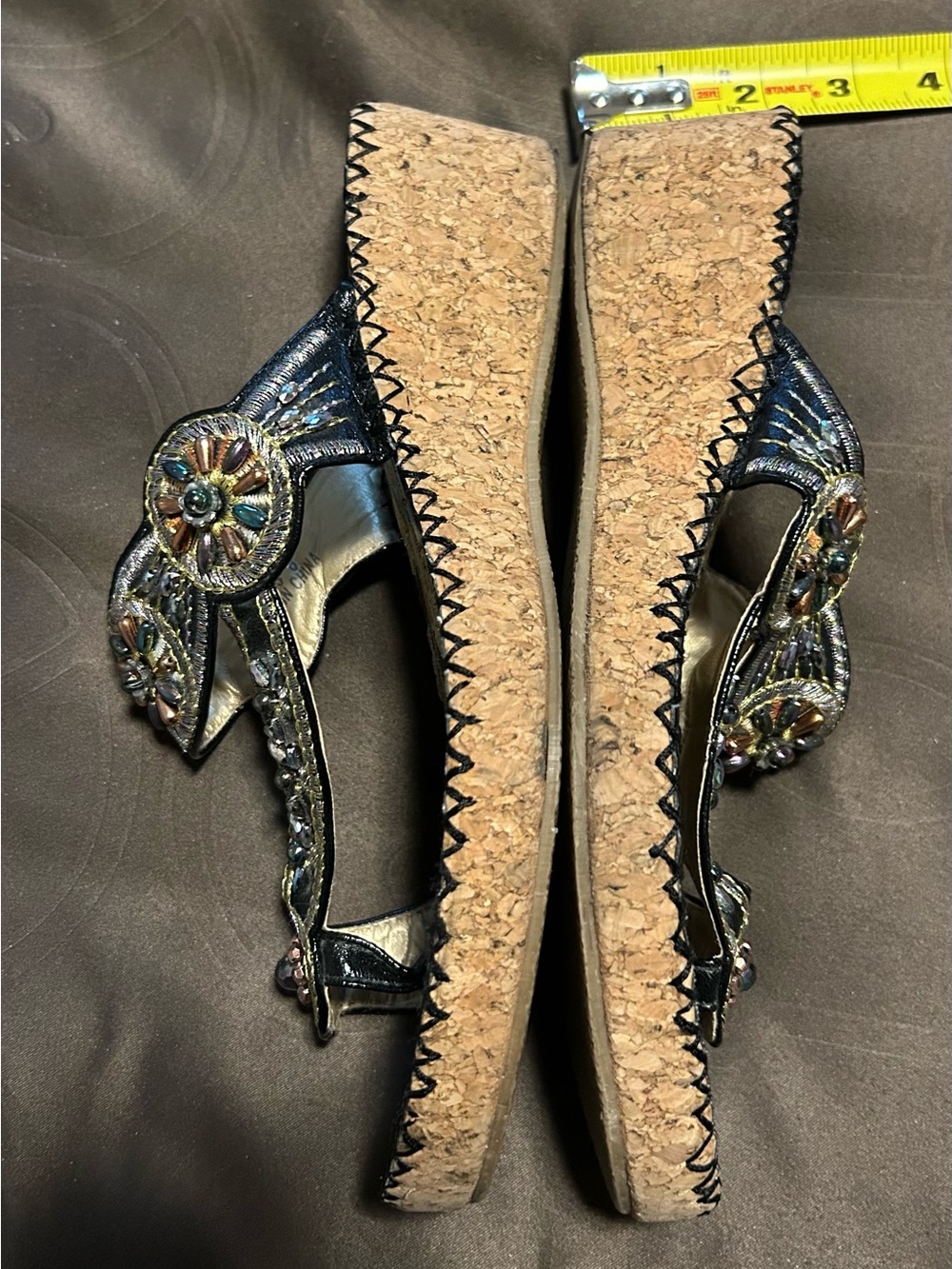 Embellished Black Floral Leather Slide Sandals - Picture 3 of 4